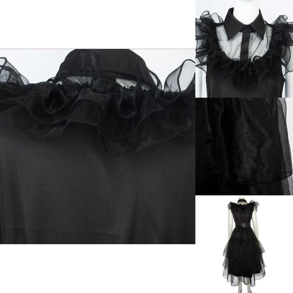 Wednesday Addams Kids Dress Cosplay Costume Party A-shaped Tiered Skirt