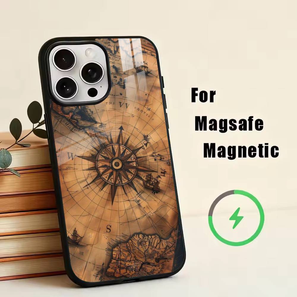 Vintage Nautical Compass  Phone Case For iPhone17,16,15,14,13,12,11 Plus,Pro Magnetic with Magsafe Wireless Charging