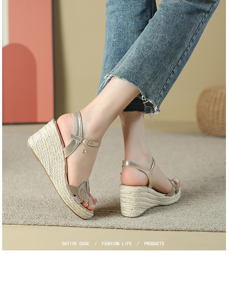 Women's Cross-Border Wedge Sandals - High Heel, Thick Platform, Casual Outdoor, Hemp Braid Fisherman Style