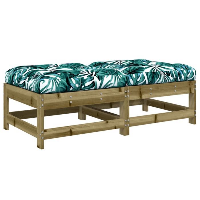 VidaXL Lot de 2 Repose-pieds de Jardin avec Coussins, Tabourets de Terrasse, Chaises de Patio, Meubles d'Extérieur, Bois Pin 825589