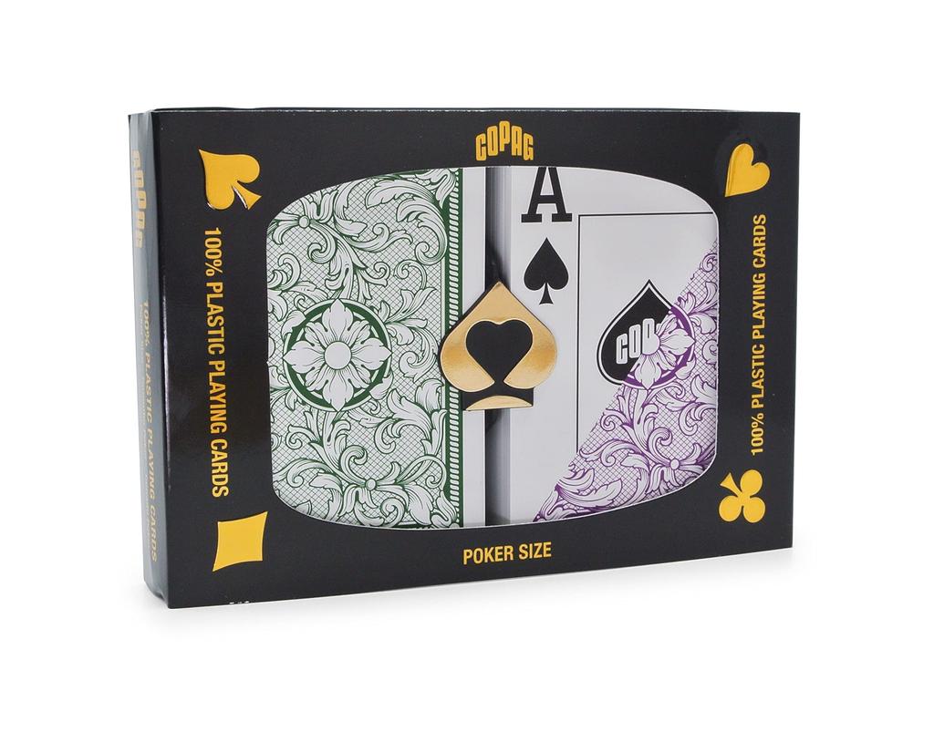 Copag Legacy Design Plastic Poker Size Jumbo Index Playing Double Deck Set 100% (Standard) Cards, Green/Purple,
