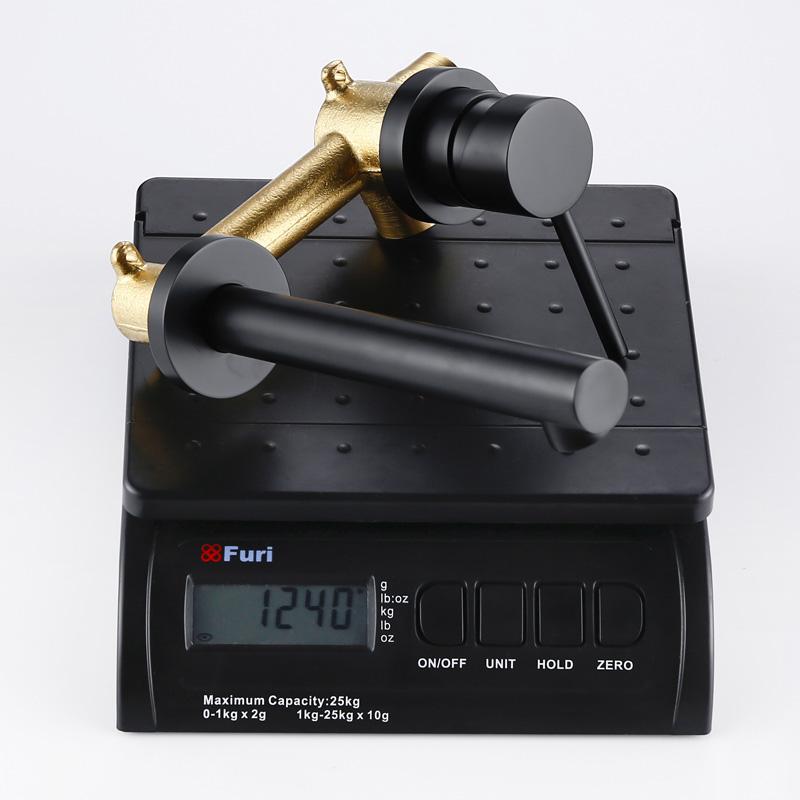 Bagnolux Moderner Wasserhahn für die Wandmontage mit heißem und kaltem Wasser, runder Einlochschalter, Keramikventil, Waschbeckenarmatur in Alba Mattschwarz