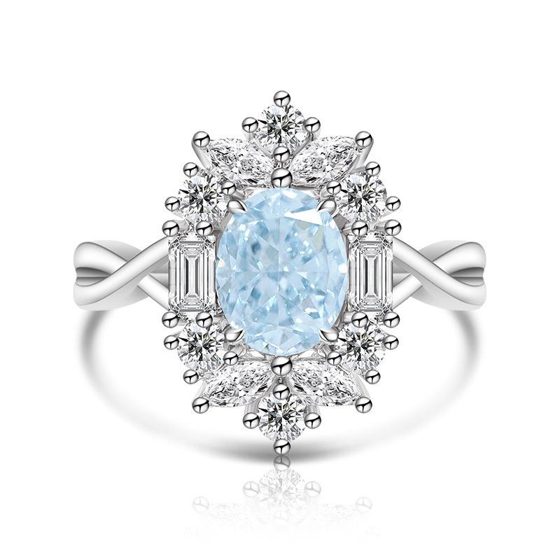 925 Sterling Silver Ice Flower Cut Stylish Luxury Multi-Colored Crystal Zircon Ring Birthday Anniversary Wedding Party Gift