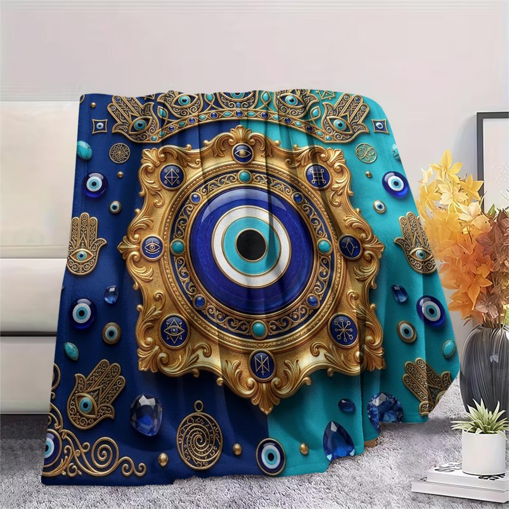 1Pc Evil Eye Print Flannel Blanket, High quality Comfortable for All Seasons, Home Decor, Warmth and Comfort, Perfect for Christmas Gifts W60