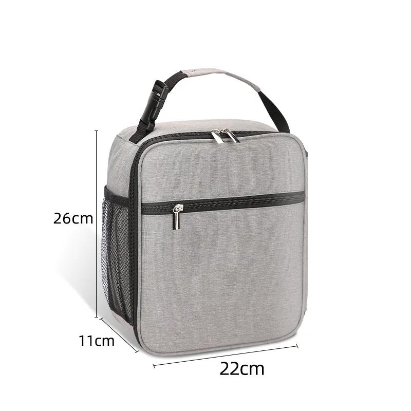 Thermal Lunch Bag for Women Gray Oxford Cloth Aluminum Foil Insulation Shoulder Bag Waterproof Picnic Cooler Container Handbags