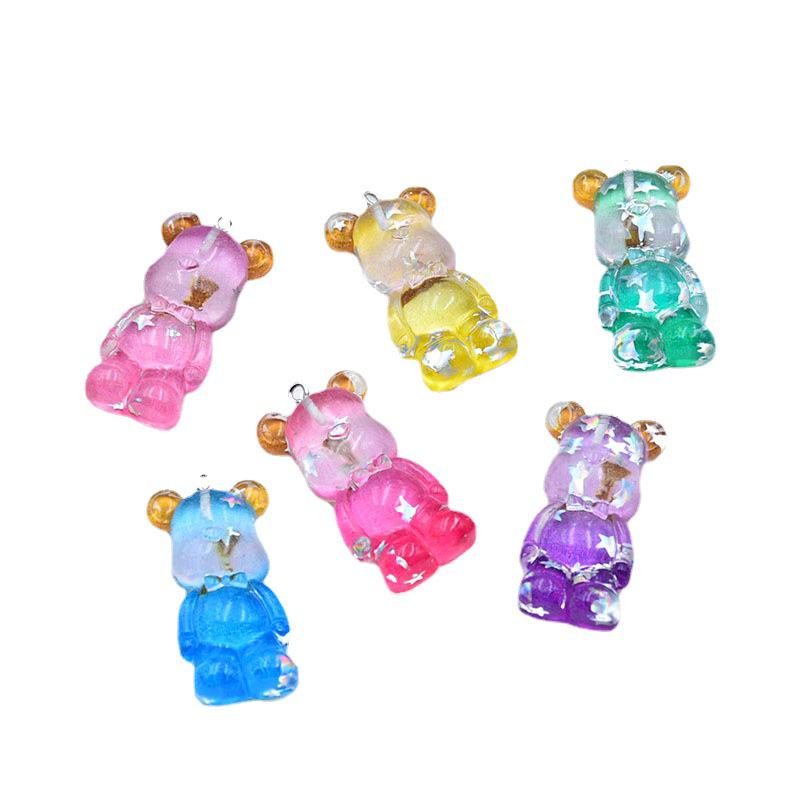 Gradient Resin Transparent Bear Earrings & Necklace with Star Sequins - DIY Jewelry Accessories
