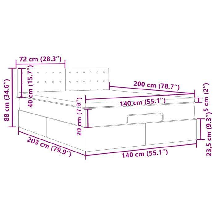 VidaXL Cadre de lit ottoman avec matelas bleu foncé 140x200 cm velours, cadre de lit, cadre de lit rembourré, cadre de lit 3311925