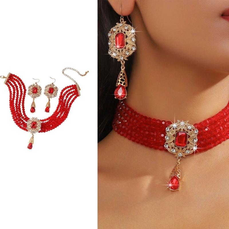 Stylish Layer Rhinestones Waterfall Necklace With Matching Earrings Jewelry Set