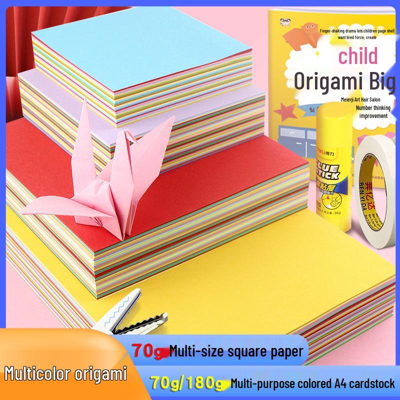 Square Colored Children's Origami Paper Cranes & Christmas Tree Craft Pack