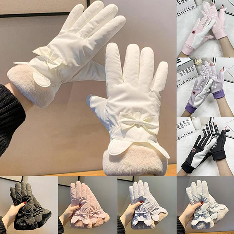 Woman Winter Bow Anti-Cold Soft Waterproof Mittens Korean Style Touch Screen Satin Windproof Warm Thicken Gloves