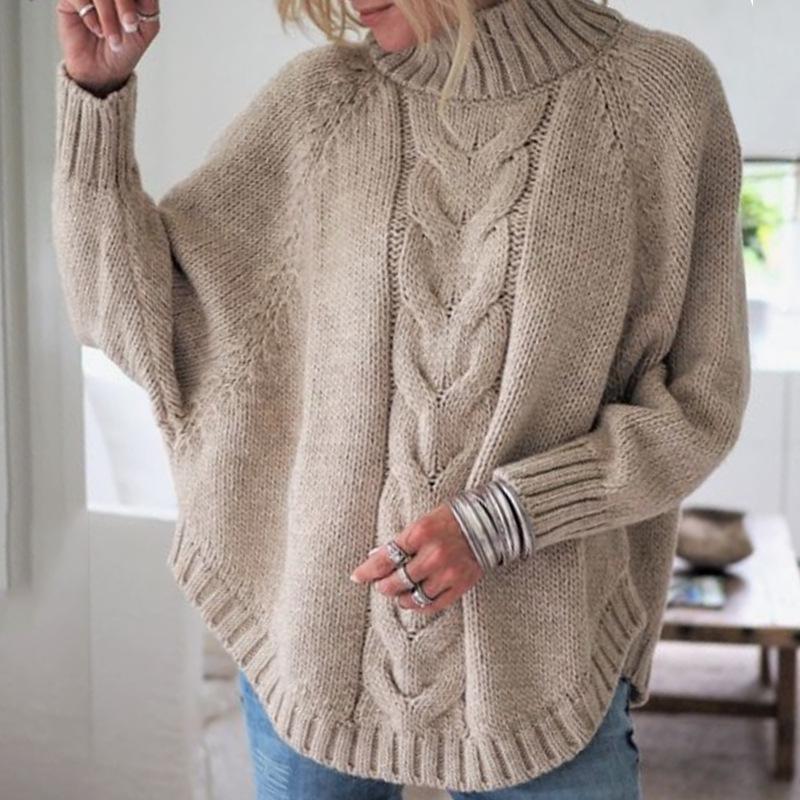 2026 Autumn/Winter Women's High Neck Loose Knit Pullover Sweater - European and American Lazy Style