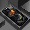 Sun, moon and stars pattern glass mobile phone case suitable for iPhone 17/16/15/14/13/12/11Pro Max all-inclusive anti-fall
