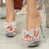 Fashion Eilyken Sexy Crystal Bowknot Women Slippers Summer Super Stiletto High Heels Stripper Sandals Platform Peep Toe Slide Shoes