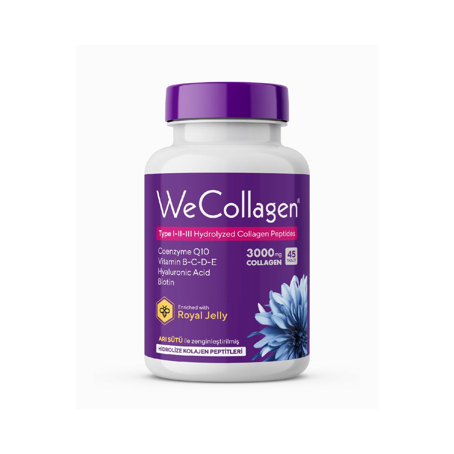 

Wecollagen 45 Tablets-3000mg Collagen Type 1-2-3 Bee Milk Biotin 100%pure And Natural Diet Supplement