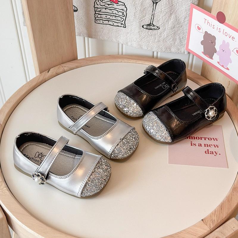 Girls Sparkly Loafer Shoes 2026 British Style Soft Sole Princess Flat With