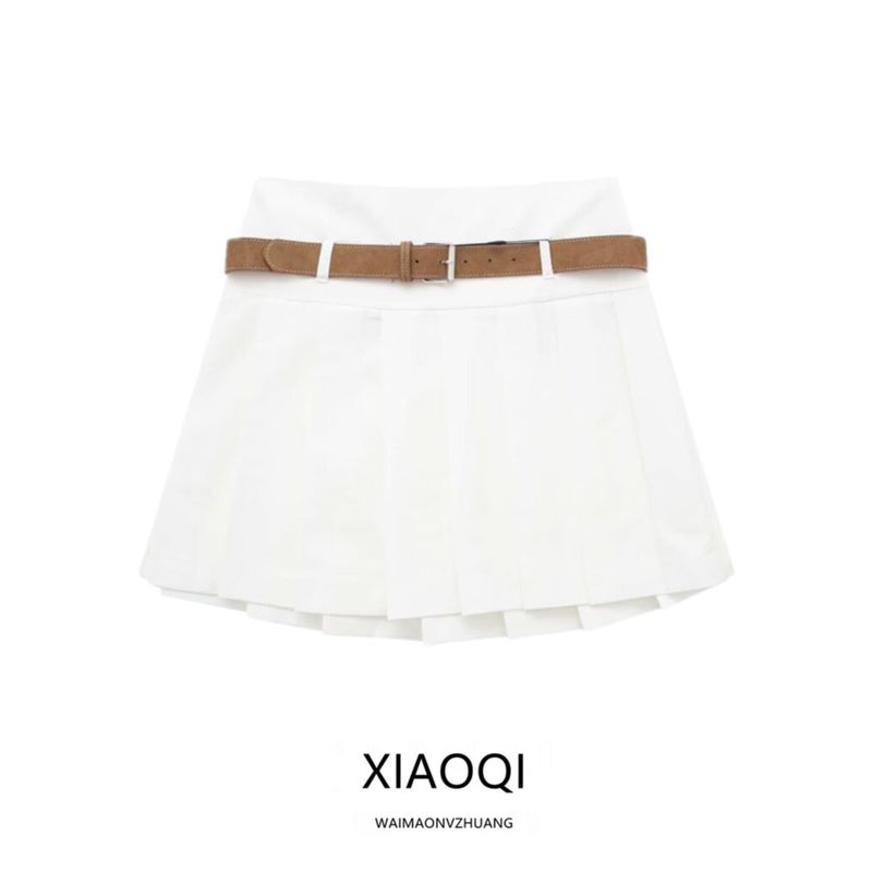 Fashion Style 2024 Spring New Women's Fashion All-Matching Belt Wide Pleated Mini Skirt 7385406 250