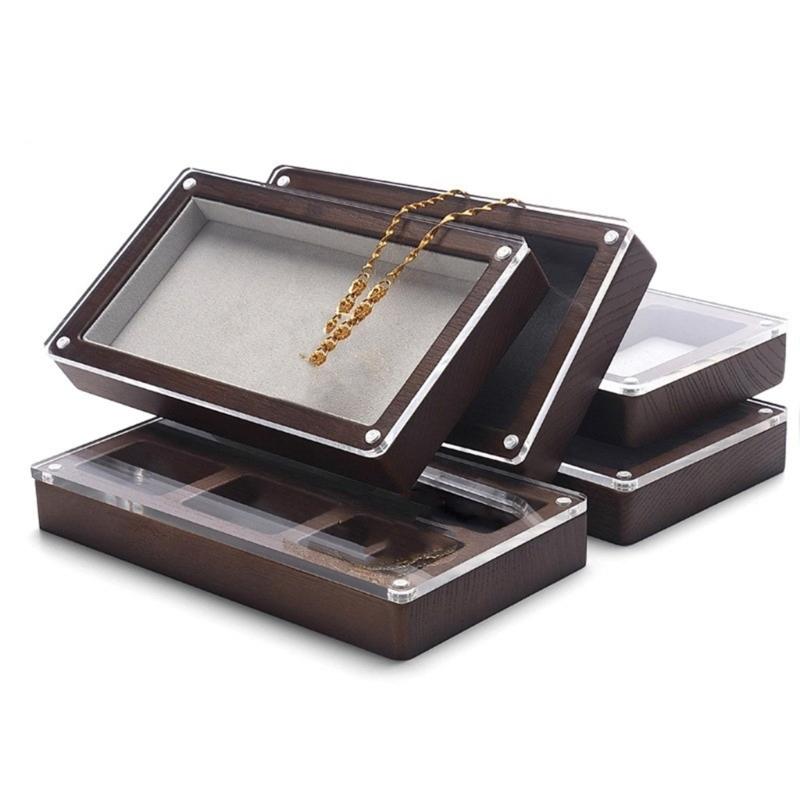 Fashionable Sturdy Wood Jewelry Display Case with Clear Acrylics Lid Portable for Elegant Storage Home Organization