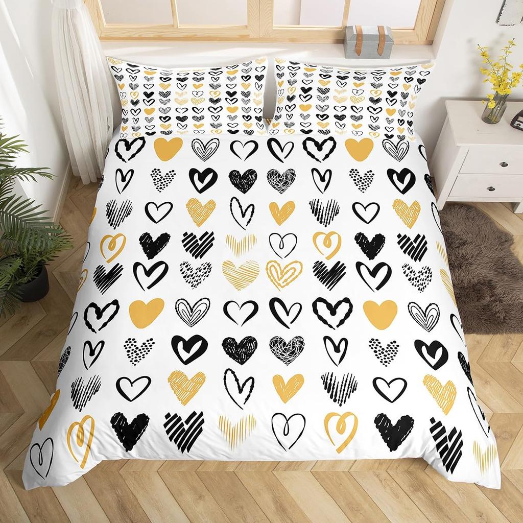 Heart Bedding Love Theme Comforter Cover Set Quilt Cover With 2 Pillowcases For Kids Teens Adults Women Men Queen King Size Twin