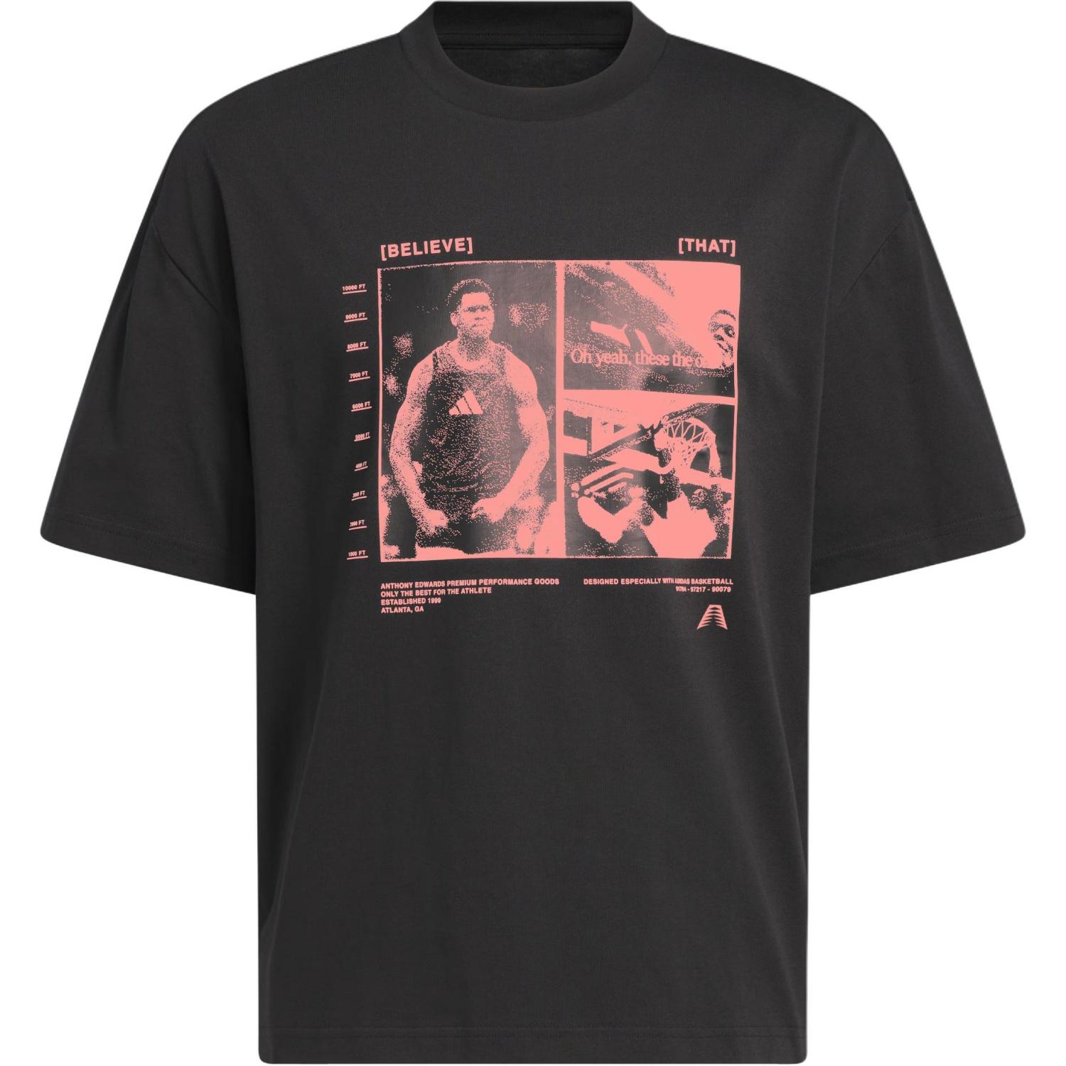 

adidas X Anthony Edwards Collaboration Basketball Print Loose Fit Short Sleeve T-Shirt Men Tops JW2931 S