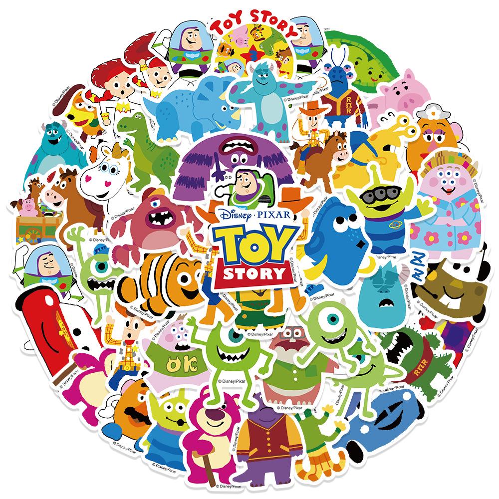 Pixar Animation Sticker Set: 50 Waterproof, Self-Adhesive Sheets for Journals, Scrapbooks, and Decoration, Featuring Popular Cartoon Characters.