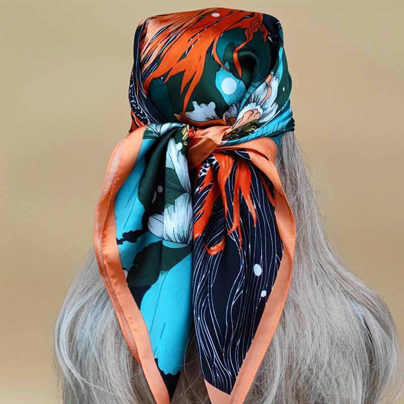 The Four Seasons Scarves Luxury Design Square Silk Hijab New Women 70X70CM Headscarf Popular Style Beach Sunscreen Kerchief