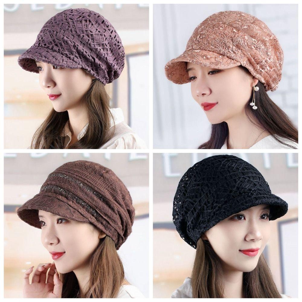 Embroidery Women Baseball Cap Breathable Turban Beanies Hat Flower Beanie Cap  Autumn Summer