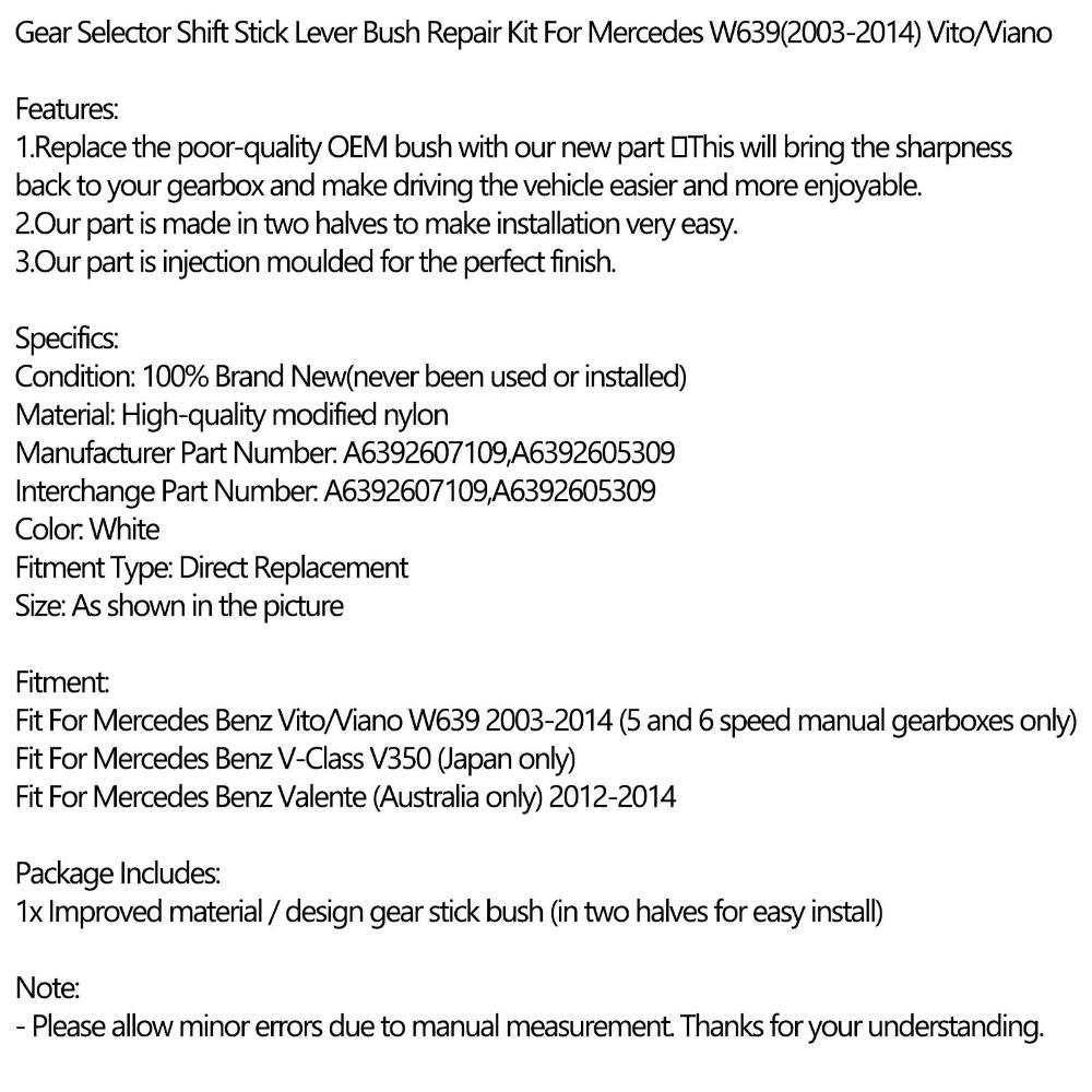 Areyourshop Gangwahlhebel Schalthebel Buchse Reparatur-Fix-Kit Für Mercedes W639 Vito Viano
