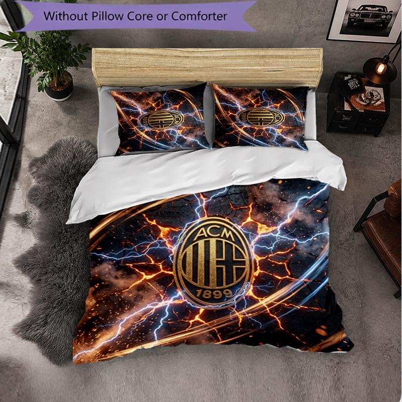 AC Milan Pattern 3 Pieces Bedding Set Soft Microfiber Duvet Cover with Pillow Cases for Bedroom