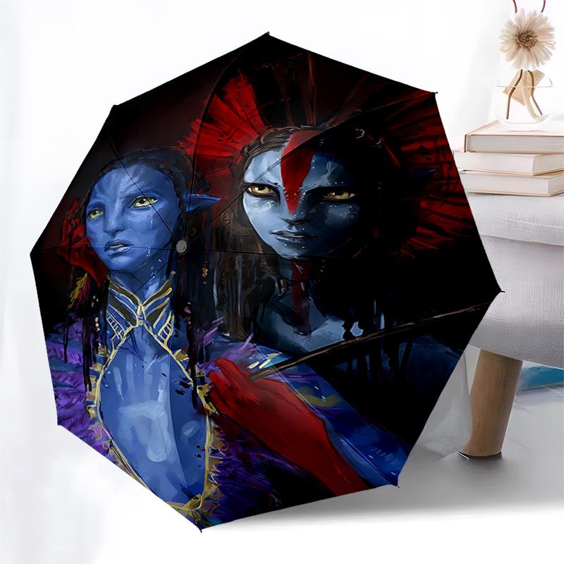 Avatar Inspired Feathered Umbrella: Automatic Opening & Closing, Lightweight 3 Fold Design with Iron Frame Perfect for Fans, Travelers, and