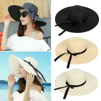 Casual Foldable Visors Floppy Straw Beach Hat Sun Hat Straw Cap Summer Bow Cap