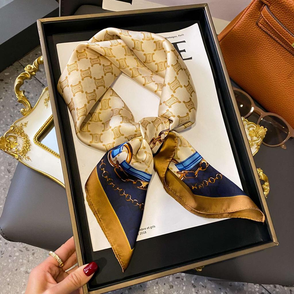 Silk Scarf Women'S Decoration High-End Small Square Scarf Versatile Trend Imitation Silk Scarf Tied Bag Streamer Thin Scarf