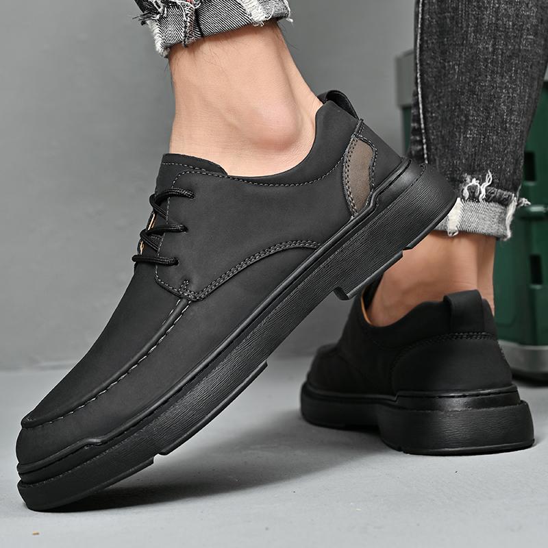 Fashion Men Leather Casual Shoes High Quality Minimalist Style Lace-up Walking Shoes Non-Slip Wear-Resistant Men's Office Dress Shoes