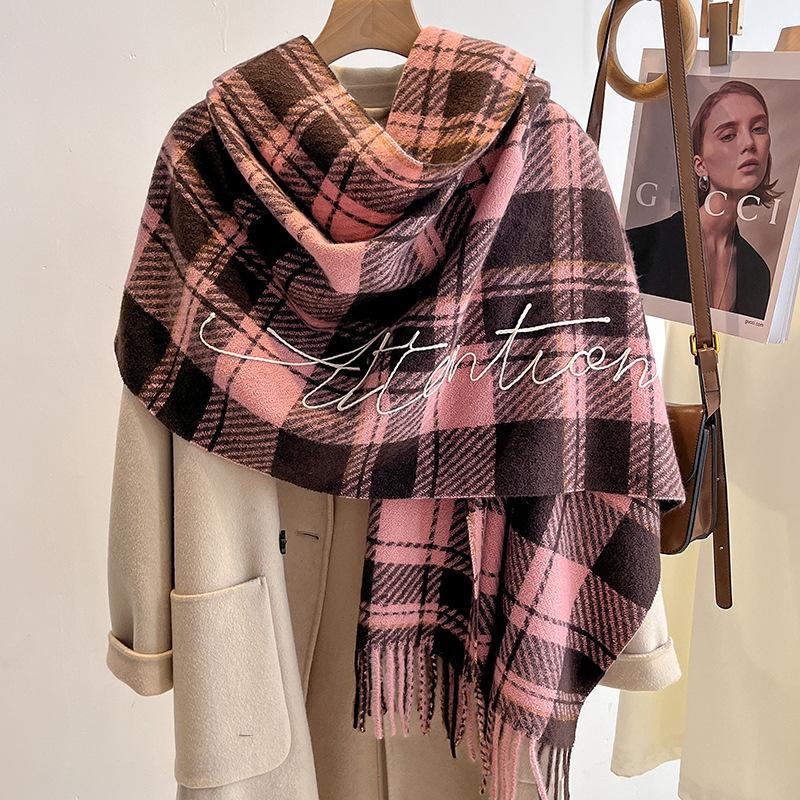 College style red plaid scarf women's autumn and winter fashion versatile student couple pair of scarves men's long models