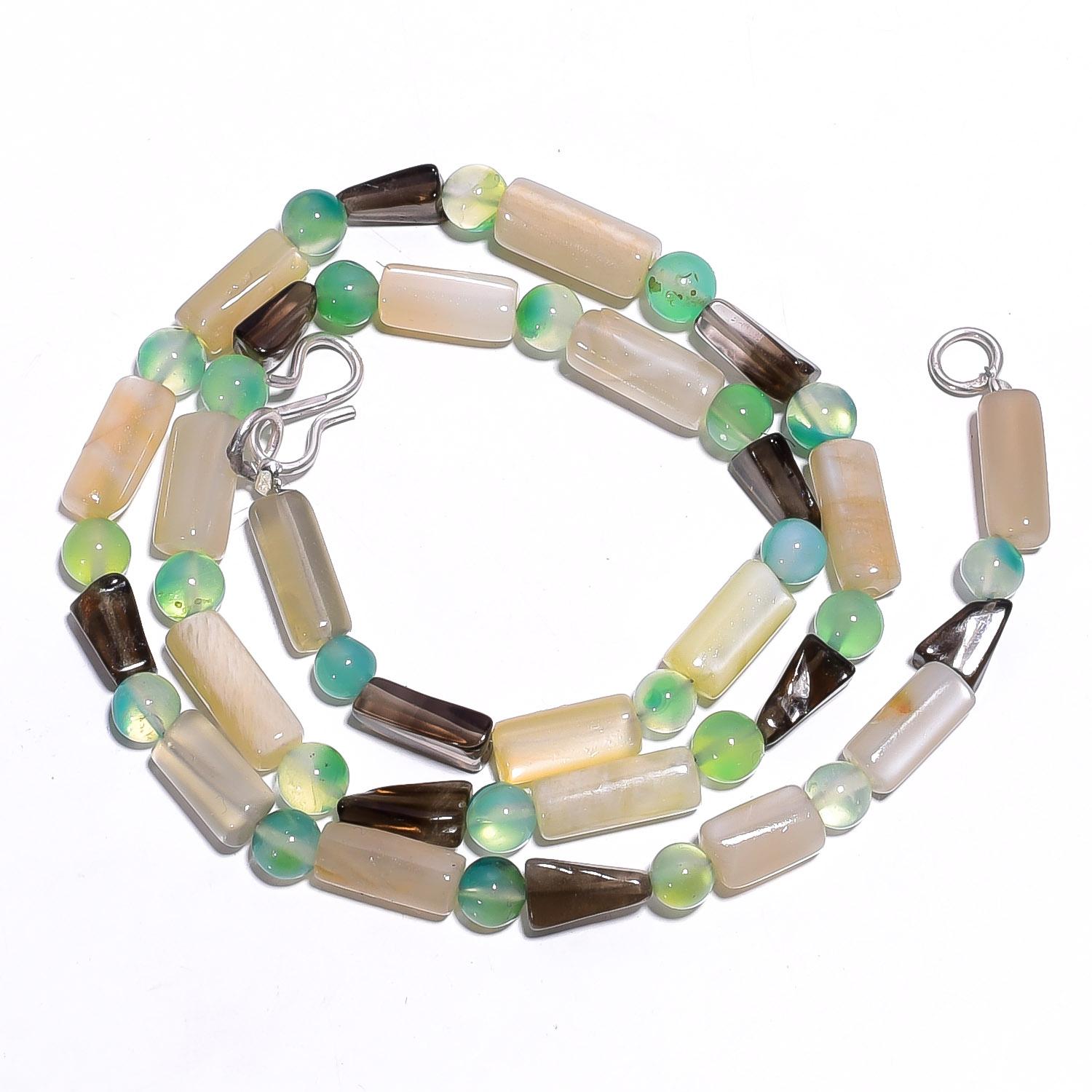 

Natural Rutile & Smoky Quartz Aventurine Gemstone Beads Necklace 17 UB-4439 UB-4439