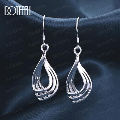 925 Sterling Silver Three Line Water Droplet Piercing Earrings Fashion Wedding Jewelry