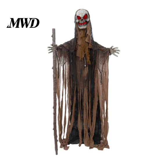 Motion Sensor Haunted Props Halloween Scary Animatronics Witch Decoration, Sound Activated Standing with Creepy Secret Room Accessories Voice, Horror
