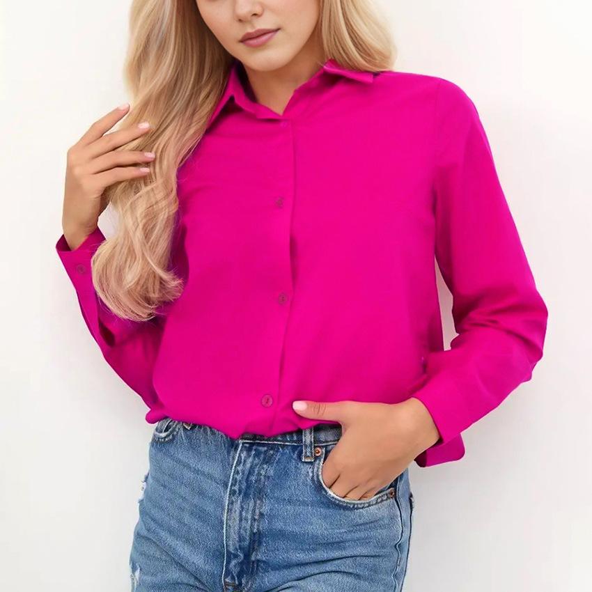 

Женская хлопковая рубашка с длинными рукавами, элегантный приталенный крой L розовый