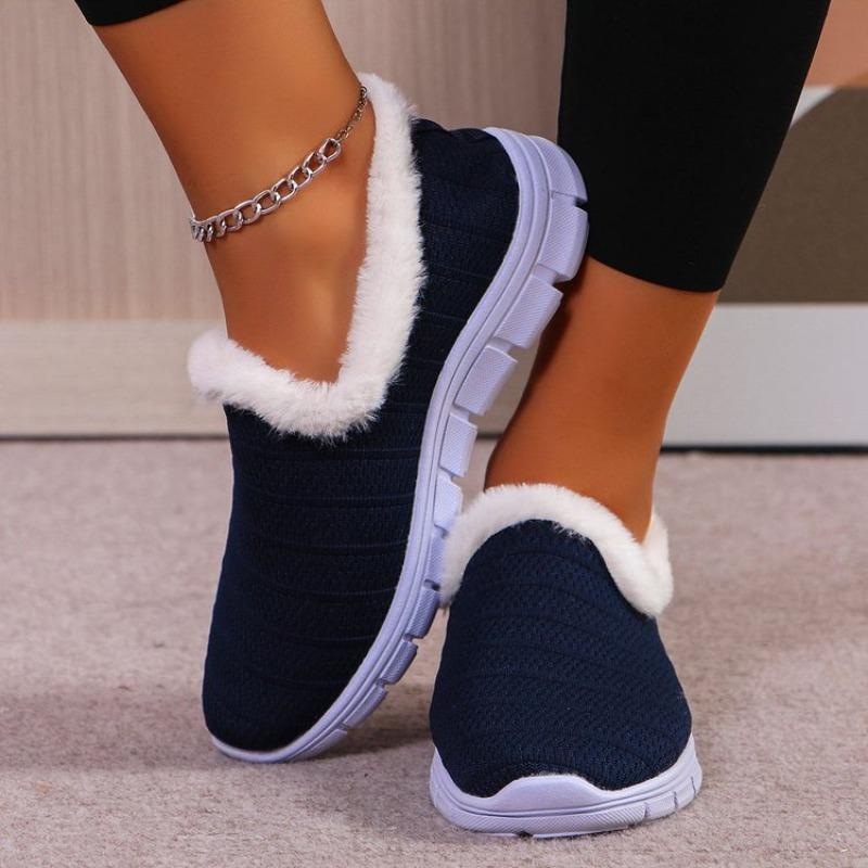Fashion Trendy Women's Cotton Shoes for Autumn Winter 2025 New Round Headed Mesh Flat Bottom Versatile Comfortable Daily Cotton Shoes