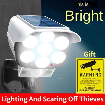 Venkovní solární světlo s pohybovým senzorem Bezpečnostní atrapa kamery Bezdrátový reflektor Vodotěsný IP65 77 LED lampa 3 režimy Pro domov zahradu