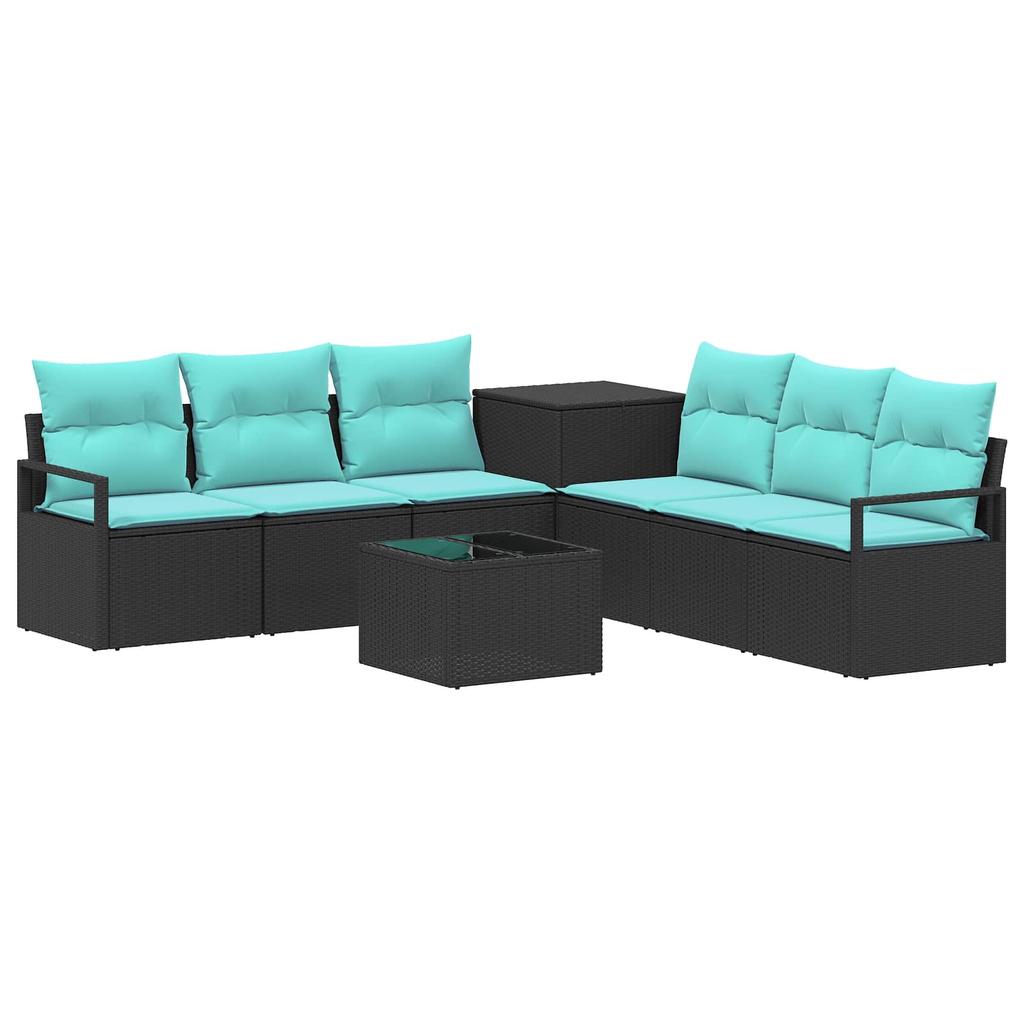 Sofa Set 8 Pieces Black and Blue Poly Rattan and Steel