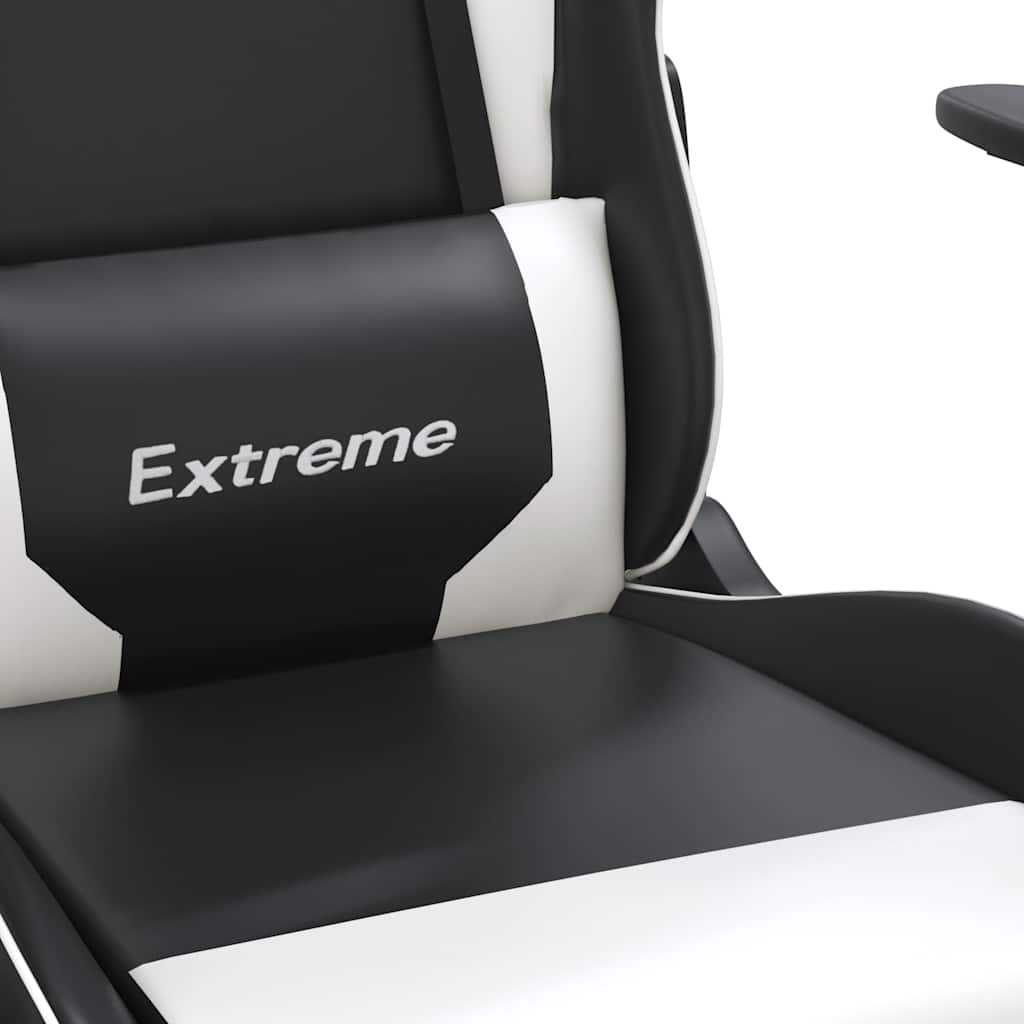 Gaming Chair with Massage Function Black and White Artificial Leather