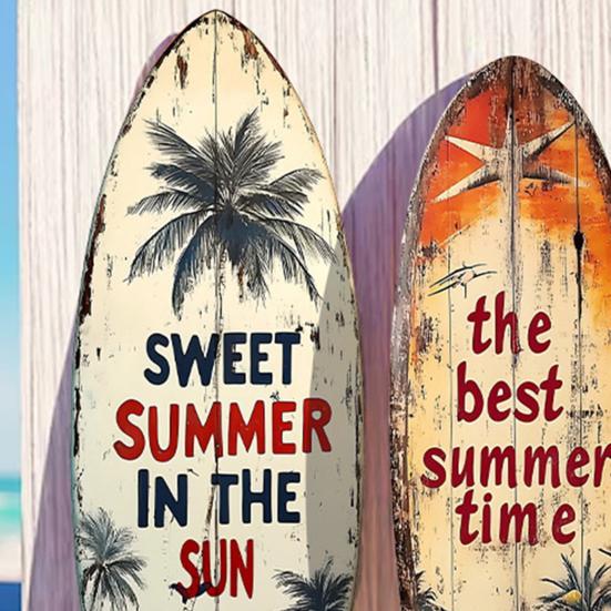Outdoor Waterproof Wall Art Ornament 1/3Pcs Surfboard Plaque Decoration, Solid Wood Vintage Coastal Sign, Tropical Beach Decoration Retro Seaside