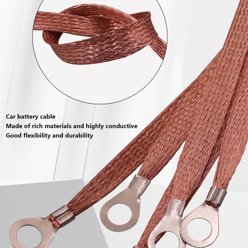 Engine Braided Ground/Bonding Strap Cable Strip Protector Flexible Flat Braided Copper Ground Strap With Ring for Most Cars