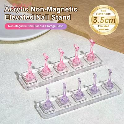 5 Grid Non-Magnetic Acrylic Nail Stand False Nail Display Stand Tips Holder For Cat Eye Gel Press On Nails Display Rack Practice