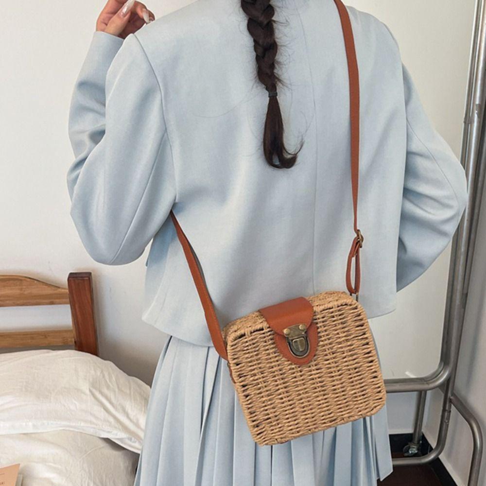 Ethnic Style Rattan Weave Bag Bohemian Beach Bag Casual Straw Shoulder Bag  Messenger Bags