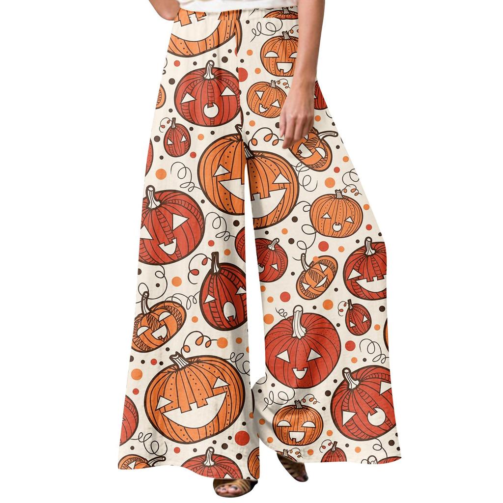 Women's Winter Sweatpants Halloween Printed  Casual Pants Women's Fleece Sweatpants Wide Leg Straight Pants