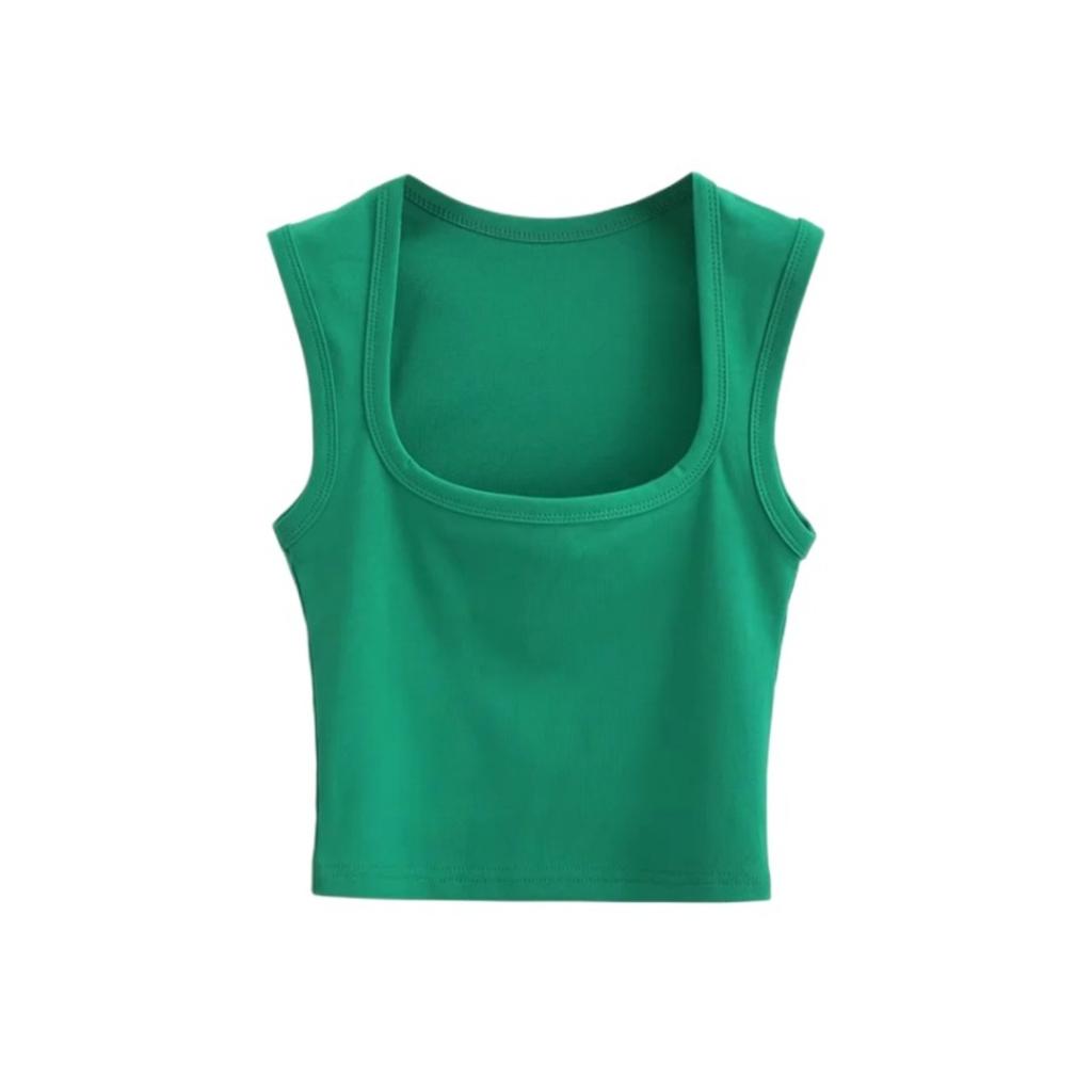 Women's Square Neck Sleeveless Crop Tank Top Slim Fit Solid Basic Camisole Shirt