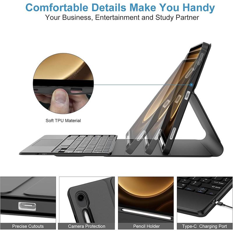 Compatible Samsung Tablet A11+ Bluetooth Keyboard Case with Touchpad, Pen Slot, and Detachable Leather Cover for A9plus X210.