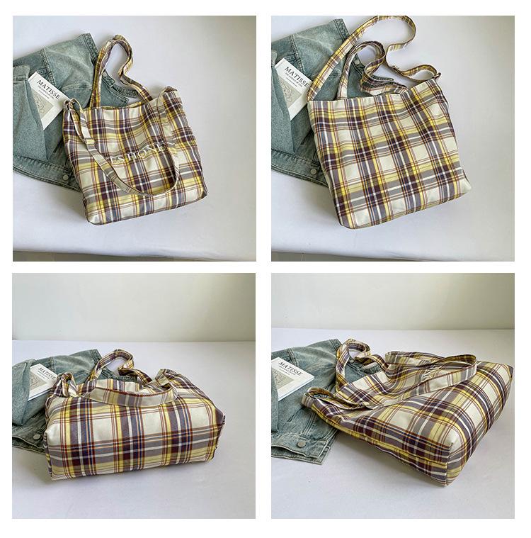 Schultertasche im koreanischen Stil mit Karomuster: Herbst/Winter Doppel-Tasche für Damen, Großes Fassungsvermögen Studenten-Pendler Crossbody