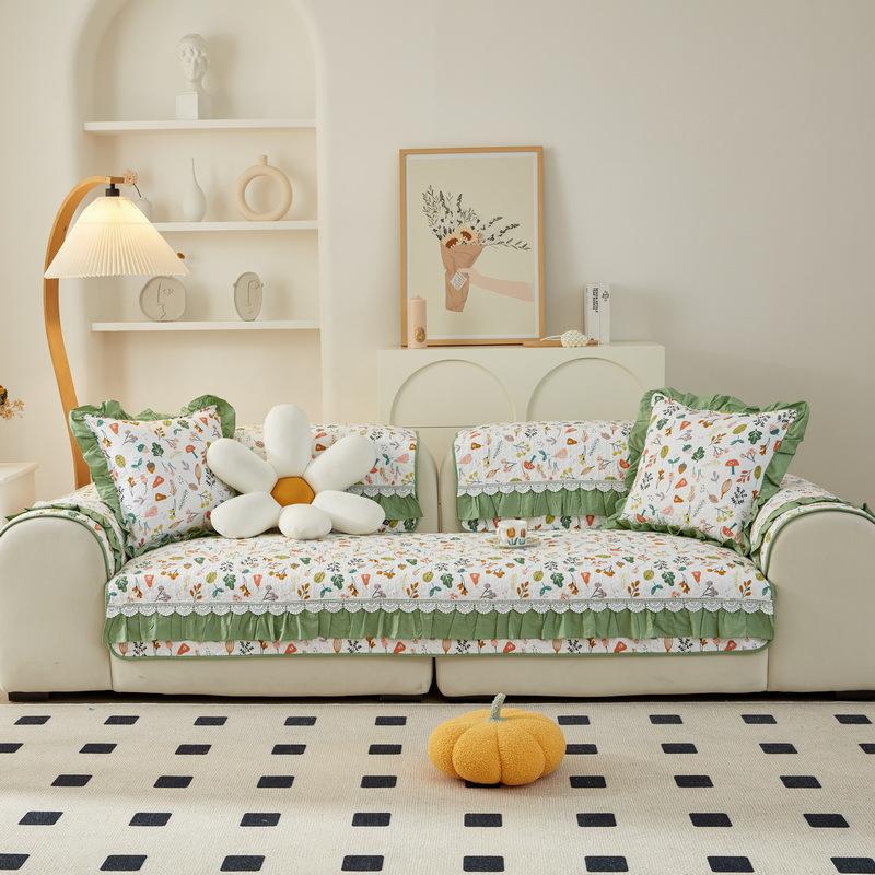 Korean Cotton Small Fresh Floral Sofa Cushion Washed Cotton Four-Season Non-Slip Universal Seat Cushion Sofa Cover Cover Towel